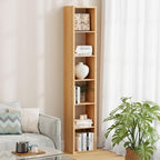 6 Cube Storage Organizer Single Row, Cube Shelf with Heavy-Duty Thick Boards, 13.31"L x 9.37"W x 72.36"H, Smooth Easy-Clean Panels, Simple Assembly, for Living Room Bedroom Office, Natural-Oak