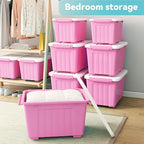 Nazhura Plastic Storage Bin, Stackable and Nestable Storage Boxes with White Lids and Secure Latching Buckles, Large Storage Container (Pink/White, 72Quart-6Pack)