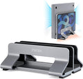 Psitek Aluminum Dual Vertical Laptop Stand Dock Holder, Supports 2 Devices, Adjustable Slot Width 15-36mm, Space-Saving Upright Storage for MacBook and Laptops