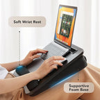 HUANUO Lap Laptop Desk - Portable Lap Desk with Pillow Cushion, Fits up to 15.6 inch Laptop, with Anti-Slip Strip & Storage Function for Home Office Students Use as Computer Laptop Stand - Black