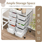 GOFLAME 10-Drawer Rolling Storage Cart, Art Craft Storage Organizer on Wheels, Multipurpose Movable Utility Cart for School, Office and Home, Clear