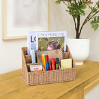 DINGTAI Rattan Desk Organizer, Tabletop Mail Holder, 5 Slot Mail Organizer Countertop Basket, Rattan Office Supplies, Boho Office Desk Accessories, Wicker Desk Organizer, Magazine Holder（Wicker）