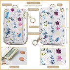 bolimoss 2-in-1 ID Badge Holder & Lanyard Wallet for Womens Cute Floral Zipper Wallet with Removable Wrist & Neck Lanyard, Clear Window, 5 Card Slots, Ring Keychain for Worker Teacher Nurse Couriers