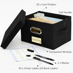 Remowith Greeting Card Organizer and Storage Box with 20 Pcs Adjustable Dividers, Storing Cards with 84 Pcs Labels Perfect for Storing Greeting Cards, Envelopes, Photos 1 Pack Black