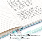 feela 12 Pack Notebooks Journals Bulk, Hardcover Notebook Classic Ruled Lined Journals with Pen Holder for Women Girls School Business Supplies, with 12 Black Pens, 120 GSM, 5.1”x8.3”, A5, Sky Blue