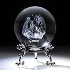 3D Constellation Crystal Ball 60mm Crystal Paperweight Full Sphere Glass Fengshui with Sliver-Plated Flowering Stand(Gemini)