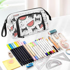 Bolaz Big Capacity Pencil Pen Case Pouch Bag School College Office Organizer for Teens Girls Adults Student-Cartoon Cat and Watermelon