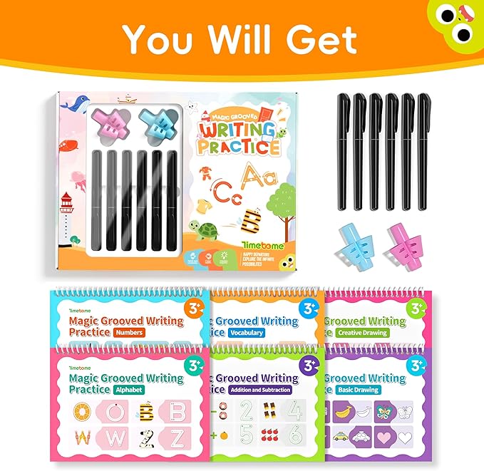Timetome Large Magic Grooved Writing Practice for Kids 3-5, Grooved Writing Books Ages 6-8, Magic Book Handwriting Practice for Kids 5-7, Preschool Workbook Tracing Books for Boys & Girls