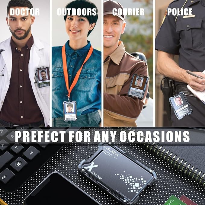 LIUGX Carbon Fiber Badge Holder, ID Card Holder with Metal Clip - Heavy Duty Portable Wallet (Holds 1to 4 Cards),for Office Police Worker Outdoor,Hot Pink