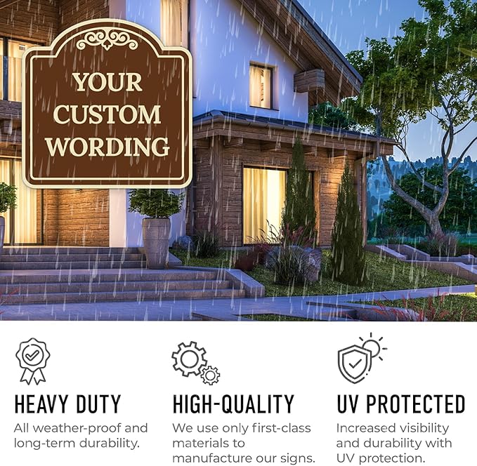 Custom Decorative Sign, Personalized Metal Sign for Business, Driveway, Home, Airbnb, Office Door Plaque, Brown Background Sign, 24x24 Inches, ACM, Fade Resistant, Made in USA by Sigo Signs