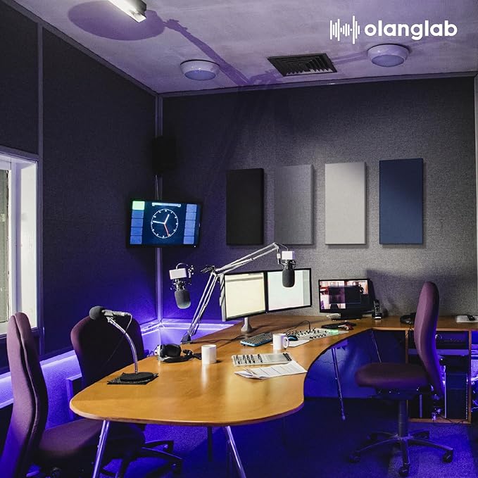 Olanglab Fiberglass Acoustic Wall Panels 4 Pack, 11.8'' x 23.6'' Sound Panels, Fabric Wrapped Sound Proof Panels for Walls (Navy)