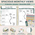 bloom daily planners 2026 Hardcover Calendar Year Goal & Vision Planner (January to December) - Monthly & Weekly Agenda Organizer - 7.5" x 9" - Eucalyptus, White