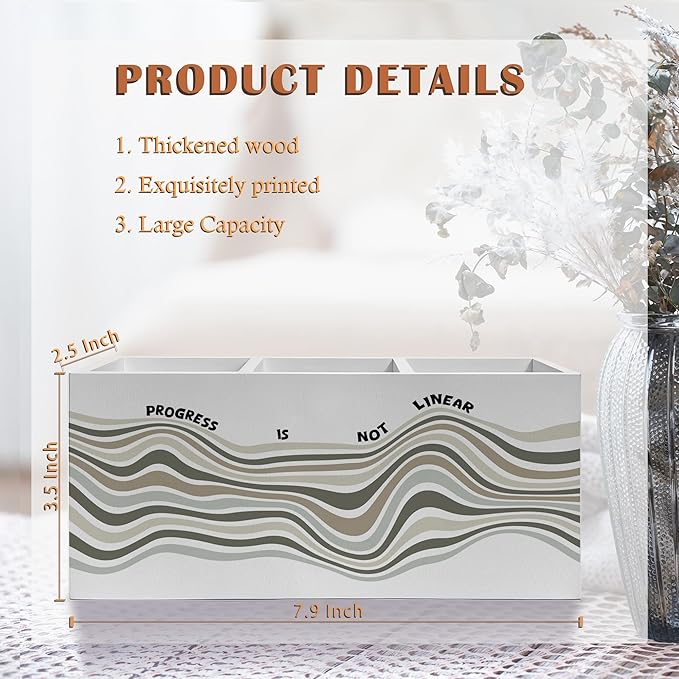 Exqcom Mental Health Pen Pencil Holder, Therapy Office Decor, Progress Is Not Linear Inspirational Pencil Pen Holder Organizer for School Counselor Office Desk Accessories