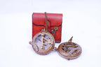 Handcrafted Vintage Brass Sundial Compass – Antique Nautical Sun Clock with Leather Case – Engraved Collectible Brass Compass Gift for Men - Nautical Gifts for Men, Best Anniversary Vintage Gifts