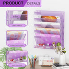 GDINDINFAN Wall File Organizer Holder Mesh Hanging Paper Document Holder, Vertical 6 Pocket Tier for Office Home, Light Purple