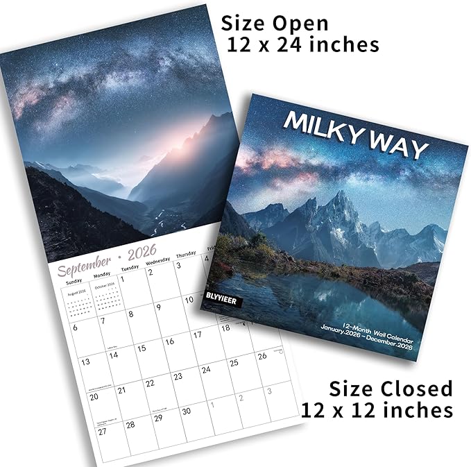 2026 Wall Calendar,Milky Way Monthly Wall Calendar, 12" x 24" Open,Family Planner Calendar Organizer with Milky Way Images