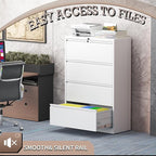 mysteeldepot 4 Drawer Lateral File Cabinet with Lock, Metal File Cabinet, Lateral File Cabinets for Home Office, Heavy Duty File Storage Cabinet for Legal/Letter/A4 Document, Assembly Required, White