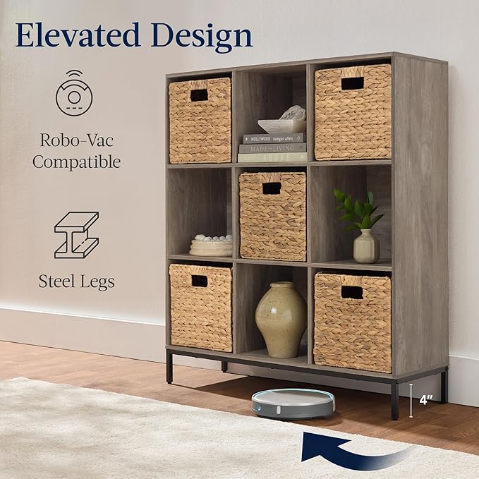 Best Choice Products 9-Cube Bookshelf, 3-Tier Wood Storage Bookcase W/Legs, 11in Shelf Opening, Cube Organizer, Living Room, Office, Nursery - Greige