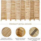 Room Partitions and Dividers, Temporary Wall with Double Hinges, 5.6 Ft Tall Folding Louver Wood Screen for Home Office Bedroom Hotel Decoration (8 Panels, Wood Color)
