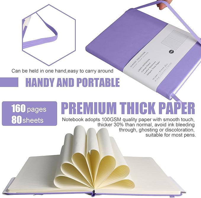 EMOMAS Lined Journal Notebook – Hardcover Notebook for Men & Women – Journals for Writing, Work, School, Home & Daily Notes, 160 Pages – Medium A5, 5.7"x8", 100 gsm Thick Paper (Mauve)