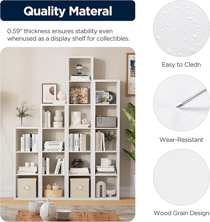 Jpiziso 7 Cube Storage Organizer, Cube Shelf with Heavy-Duty Thick Boards, 25.12" L x 9.37" W x 48.74" H, Smooth Easy-Clean Panels, Simple Assembly, for Living Room Bedroom Office, White