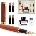 Wordsworth & Black Fountain Pen Gift Set, Includes Ink Bottle, 6 Ink Cartridges, Ink Refill Converter, 4 Replacement Nibs, Luxury Bamboo, Journaling, Calligraphy, Smooth Writing Pens [ Rosewood]