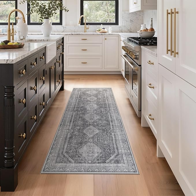 GENIMO Runner Rug 2x6 Non Slip Machine Washable Hallway Runner Rug, Low Pile Lightweight Rugs for Entryway, Hallway, Kitchen and Corridor, Vintage Grey