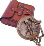Handcrafted Vintage Brass Sundial Compass – Antique Nautical Sun Clock with Leather Case – Engraved Collectible Brass Compass Gift for Men - Nautical Gifts for Men, Best Anniversary Vintage Gifts