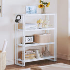 HCHQHS Bookshelf, 4-Tier Industrial Bookcase, White Open Book Shelf, Freestanding Tall Bookshelves with Metal Frame