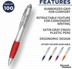 DISCOUNT PROMOS Personalized Ballpoint Pens With Rubber Grip, 100 pack Customizable Ergonomic Click-to-Write Custom Writing Pens for School with Black Ink, Red