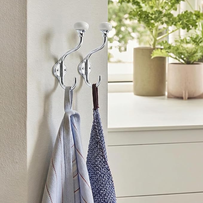 TUNNY Coat Hooks - 5 Pack Polished Chrome Towel Hooks Robe Hooks Decorative Wall Hooks for Bathroom Bedroom Kitchen Towel Robe Clothes Cabinet Closet Bathroom Hardware