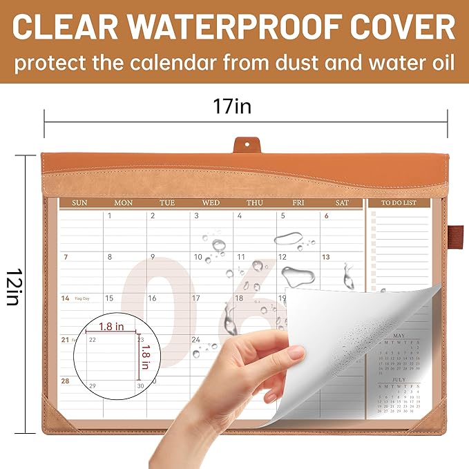 Yoment Desk Calendar 2026, Jan 2026-Dec 2027, 2026 Desk Calendar Large 17 x 12, 2026 Calendar with Plastic Cover, Pockets, to-Do Lists, Desktop Wall Calendar 2026-2027 for Office School Home, Brown