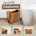 Tidita 3 Gallons Rectangular Wastebaskets - Acacia Wood Waste Basket with Handles - Small Trash Can for Bathroom - Brown Garbage Bin for Spa Decorative, Kitchen Under Counter, Living Room, Office