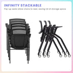 BROBRIYO 2 Pack Stackable Conference Room Chairs with Wheels and Paddle, Ergonomic Mesh Back and Arms for Meeting, Conference, Reception, Training Room & Home Office Desk Folding Chairs