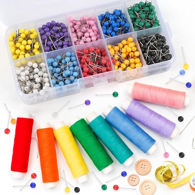 1000 Pcs Multi-Color Push Pins, Map Pins for Travel Map, Small Map Tacks with Plastic Beads Head for Cork Board (Mixed Colors, 1/4 ")