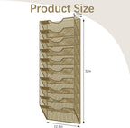 EasyPAG 10 Pocket Mesh Wall File Organizer, Hanging Paper Folder Holder with Classify Label, Vertical Wall Mount Mail Organizer for Office Home Classroom, Gold
