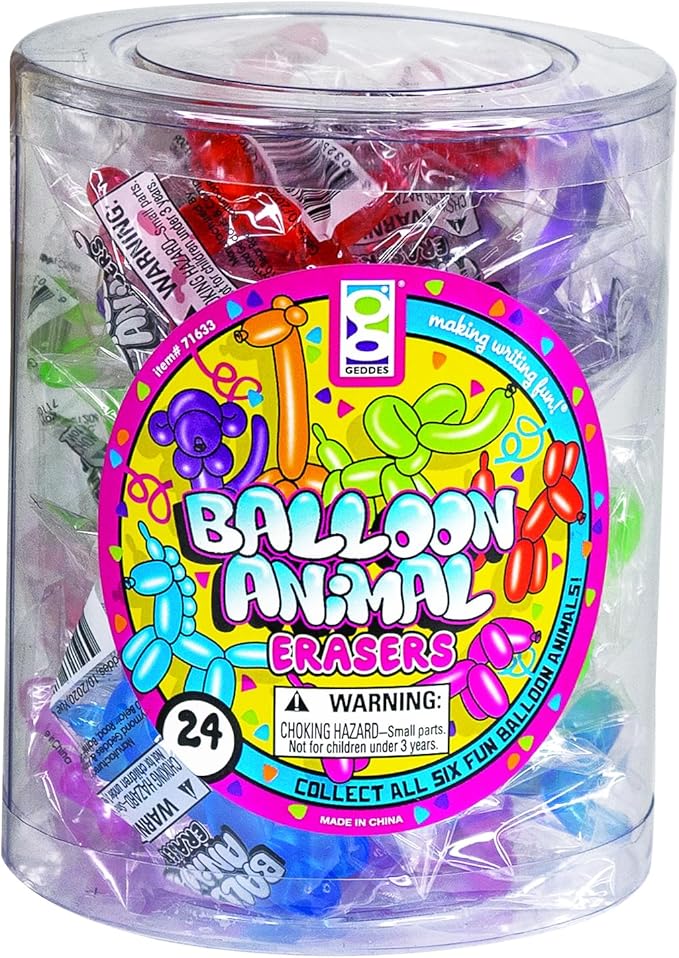Raymond Geddes Balloon Eraser Animals Tub of 24, (71633)