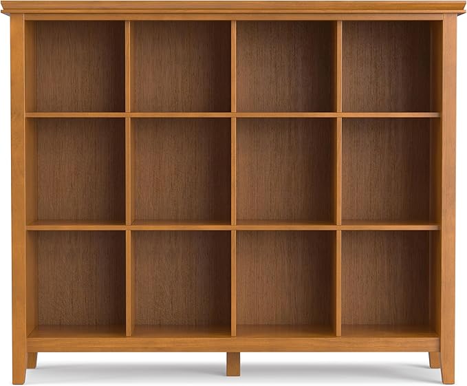 SIMPLIHOME Artisan Bookcase - 57 inch Tall 12-Cube Solid Wood Cube Organizer in Honey Brown, Transitional Storage Bookcase for Living Room, Study Room or Office with Fixed Shelves and Tapered Legs
