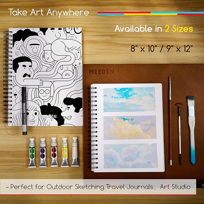 MEEDEN Mixed Media Paper Pad: 8" x 10" 112lb/165gsm Spiral Bound Mixed Media Sketchbook with DIY Cover - 60 Sheets Art Drawing Paper Sketch Pad for Artist Adults Painting Writing Sketching