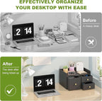 Bamboo Desk Organizer with Drawers Wooden Desktop Storage Drawers for Bills Office Supplies Kitchen Utensils Organizing Tool for Home Classroom Organization No Assembly (3 Drawer, Black)