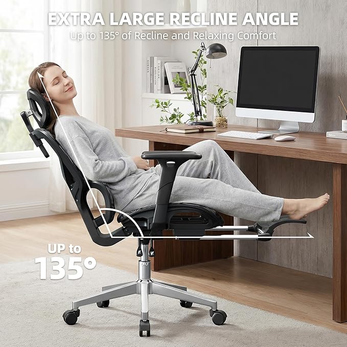 Opiesit Office Chair with 3D Adjustable Lumbar Support,Ergonomic Computer Chair,Adjustable Headrest and Armrests, 400lbs Capacity,Tilt-Swivel,Premium Mesh Desk Chair for Office,Home & Gaming (Grey)