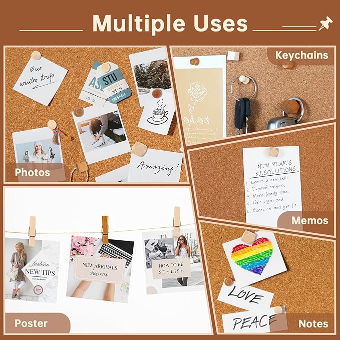 GOOLADA 114Pcs Decorative Push Pins in 7 Types and 2 Colors Wooden Push Pins Cute Thumb Tacks Clips for Cork Board Bulletin Board Wall Cubicle Crafts for Office Classroom Farmhouse with Storage Box
