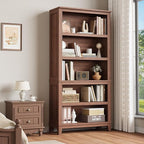 IDEALHOUSE 71" Farmhouse Bookshelf w/Adjustable Shelves & 31.5 in Whidth, 5 Tier Tall Bookcase with Wood Legs, Rustic Wooedn Book Shelf for Living Room Office (Brown, 71.3" H x 15.7" W x 11.8" D)