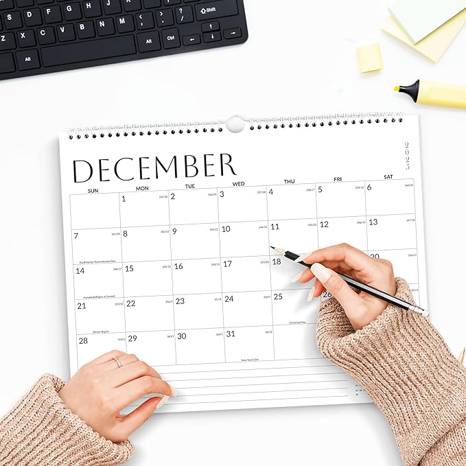 SUNEE Wall Calendar 2026 18 Months Oct. 2025 - Mar. 2027, 14.5"x11.5" Big Grid Hanging Calendar with Note for Organizing & Planning, Monthly Calendar 2025-2026 with Last Month and Next Month, White