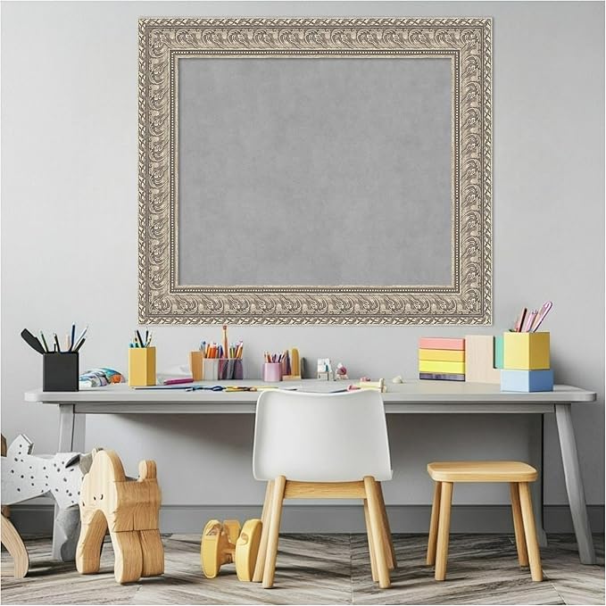 Amanti Art Silver Framed Magnetic Board 27x31 Medium Vision Board for use with Magnets, 100% Metal Sheet to Display Items as Office Decor or for Home Organization in mudroom, Kitchen or Kids Room