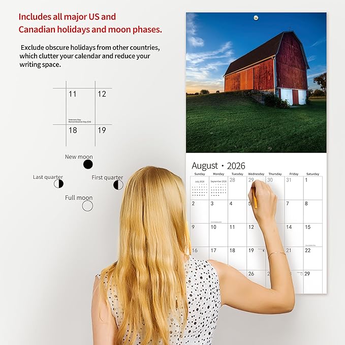2026 Wall Calendar,Calendar 2026, November 2025 - December 2026, Wall Calendar Barns, 12" x 24" Opened,Full Page Months Thick & Sturdy Paper for Calendar Organizing & Planning