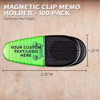 100 Magnetic Memo Holders Set - Customizable Text, Logo - Large Clip, Plastic - TGreen