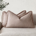 Foindtower Set of 2 Decorative Linen Fringe Lumbar Throw Pillow Covers Farmhouse Cushion Cover with Tassels Soft Accent Pillowcase for Couch Sofa Bed Living Room Home Decor,12×24 Inch,Dusty Pink