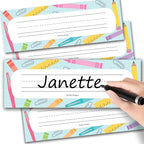 Desk Name Tags for Classroom -25 Student Name Plates for Classroom Kindergarten, Preschool, 1st, 2nd & 3rd Grade, 9x3 Teacher Nameplates for Student Desks & Cubbies, Pastel Nametags