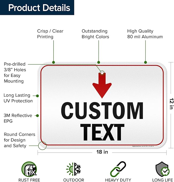 Custom Arrow,Custom Directional Sign, Down Arrow,12x18 Inches, 3M EGP Reflective, Rust Free .063 Aluminum, Fade Resistant, Made in USA by My Sign Center
